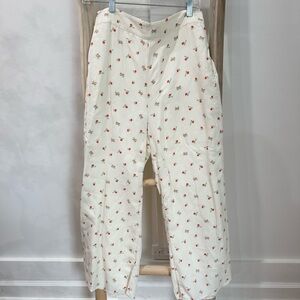 Anthropologie White and Red Tomato Print Wide Leg Pants